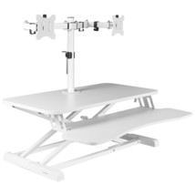 VIVO White 32&quot; Standing Desk Riser with Adjustable Dual 13&quot; to 30&quot; Monitor Mount - £255.76 GBP