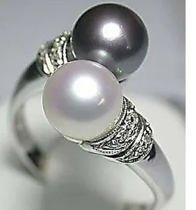 free shipping P&amp;P *******Hot Sell! Real Black White Freshwater Pearl Silver Ring - £19.71 GBP