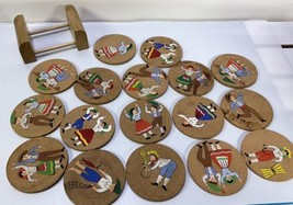 Cork Coasters Set Of 17 Made In Portugal 3” Dancer Theme  With Holder EUC - £17.12 GBP