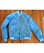 Vintage USA Made Shiny Blue Letterman College Sports Quilt Lined Jacket S - £23.76 GBP