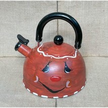 Hand Painted Decorative Anthropomorphic Metal Teapot Burnt Orange Happy ... - $14.85