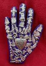 Mexican Fine Folk Art Purple Wooden Hand Slathered With Metal Milagros - $38.00