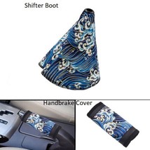 Sakura Wave Blue Universal Car Handbrake PU Leather Sleeves Cover + Boot... - £22.02 GBP