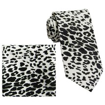 Vesuvio Napoli in Italy Men&#39;s Neck Tie W Handkerchief White Leopard Print 60 In - £10.45 GBP