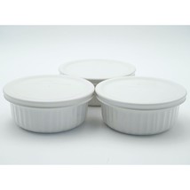 Corning Ware French White 16 oz Individual Casseroles with Plastic Lids Set of 3 - £28.03 GBP
