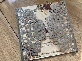 50pcs Glitter Silver Laser Cut Wedding Invitation CardsBirthday Invitation Cover - £52.13 GBP