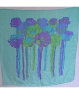 Vintage P.A.S. Silk Scarf  31&quot; Square Aqua Blue Purple Green Abstract Fl... - $30.15 CAD