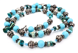 Vintage Sterling Silver Beaded Turquoise Chip Necklace 24 in - £26.33 GBP