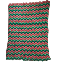 37&quot; X 51&quot; Burnt Orange Green Hand Crocheted Zig Zag Afghan Lap Throw Blanket - £29.19 GBP