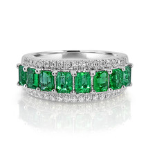 Real 2.13ct Natural Green Emerald &amp; Diamonds Engagement Ring 18K Solid Gold - £1,597.88 GBP