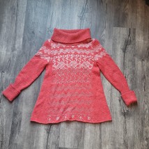 Free People Mixed Print Long Sleeve Loose Cowl Neck Salmon Sweater Size ... - £15.81 GBP