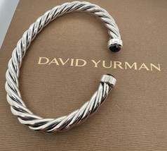 David Yurman .925 Sterling Silver  Black Onyx Cable Men Cuff Bracelet Small - $791.98