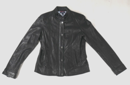 Tommy Hilfiger American Classics Black Leather Moto Jacket Womens Medium... - $107.09