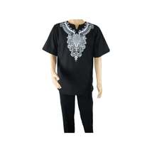 Men 2pc Stacy Adams leisure suit Linen Cotton With Embroidery 3670 Black white image 6