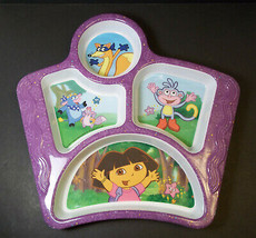 Dora the Explorer melamine 4 part divided plate purple rim - $6.50