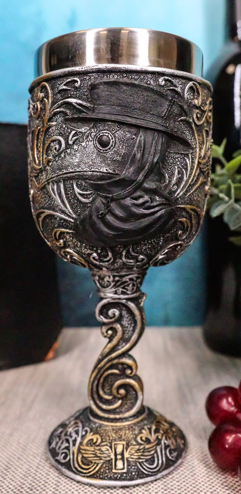 Gothic Alchemy Black Death Steampunk Plaque Doctor Edgar Poe Wine Goblet... - $27.99