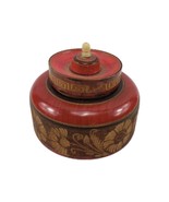 Vintage Turned Treen Box Round Wood Carved Box w Lid  RED Floral Trinket... - $129.55 MXN