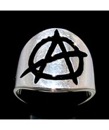 Sterling silver Anarchy ring Circle A Punk symbol UK in Black enamel hig... - $102.13 CAD