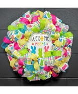 Handmade Easter Wreath “Welcome Peeps” 22 Inch Deco Mesh - £59.86 GBP