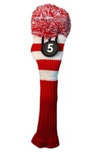 Tour #5 Fairway Metal Wood Red &amp; White Golf Headcover Knit Pom Head Cover - $17.23
