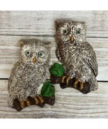 Vintage Set of Chalkware Owls on Branches Green Eyes 8” Wall Plaques 70&#39;... - $27.23 CAD