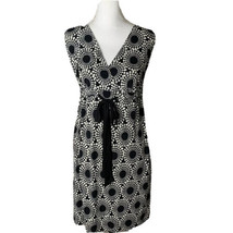 London Times Dress Geometric Black White Stretch V-Neck Empire Waist Tie... - $11.77