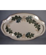 Studio Art Pottery Platter with Green Leaf Design Sturdy Rustic 13&quot; x 9&quot;. - £10.17 GBP