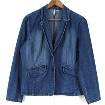 St. Johns Bay Women XL Denim Blazer Jacket Stretch Retro Hippie Minimalist  - £15.51 GBP