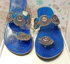 Women Designer buckle leather flat, soft rubber sole US 6-10 DLY Azure Blue - $30.12