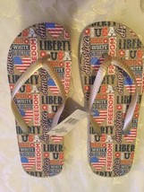flip flops patriotic Size 5 6 small thongs shoes ladies gold USA New - $7.49
