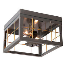 Ceiling Light In Country Tin 2 Sockets With Brass Cross Bars Handcrafted In Usa - £108.22 GBP