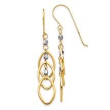14K Gold Two Tone Oval &amp; Bead Dangle Earrings Jewerly - £96.61 GBP