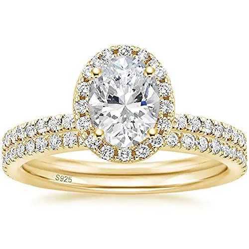 1.5CT Silver 925 Real Cubic Zirconia Bridal Rings Sets Oval Cut CZ Engagement Ri - £43.50 GBP