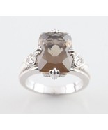 Judith Ripka Sterling Silver Cushion Cut Smoky Quartz Ring w/ CZ Accents... - £108.97 GBP