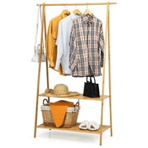 Entryway Bedroom Wood Garment Clothes Hanging Rack with 2 Bottom Storage Shelves - £95.92 GBP