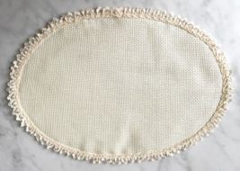 Aida Cloth Oval Doily Dresser Cloth Lace Trim 14 Count Ivory 11.25 x 8 - $6.60