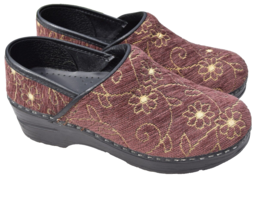 Sanita Danish Clogs Embroidered Fabric Mules Non-Slip Brown &amp; Gold Size 36 - £16.01 GBP