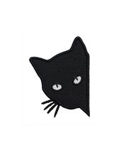 Peeking Black Cat Embroidered Applique Iron On Patch 2.2&quot; x 2.75&quot; RIP Cross Hall - £4.39 GBP