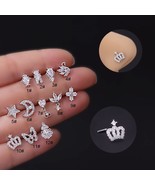 1PC 20G Stainless Steel CZ L Shaped Nose Studs Butterfly Crown Star Moon... - £10.52 GBP
