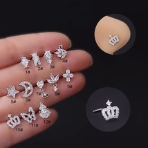 1PC 20G Stainless Steel CZ L Shaped Nose Studs Butterfly Crown Star Moon Dangle  - £10.38 GBP
