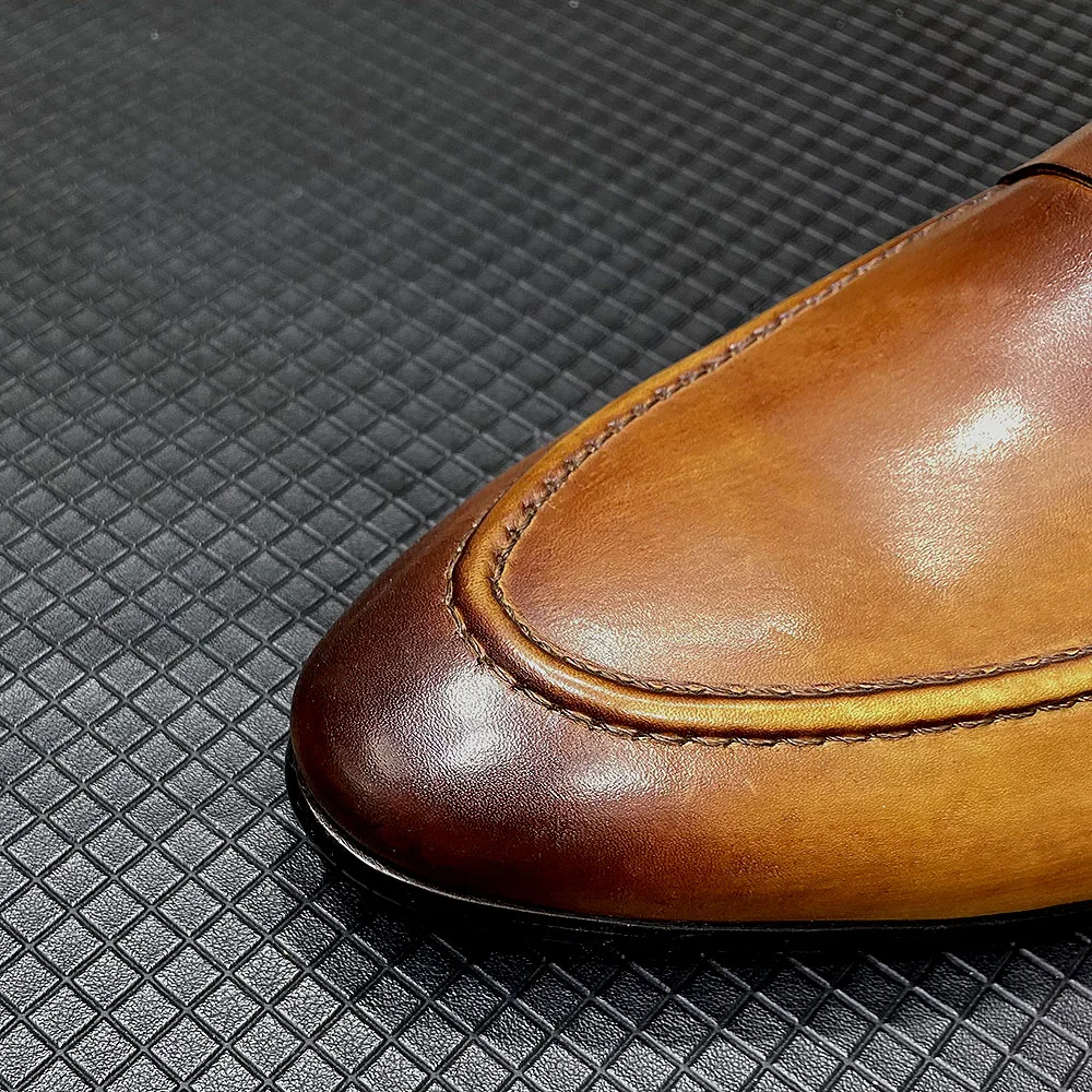 Luxury Men&#39;s Loafers Genuine Leather Handmade Slip on Office Business We... - $123.23