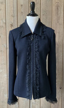 ST JOHN Collection By Marie Gray 6 Blazer Jacket Knit Navy Blue Black Ruffle - £121.75 GBP