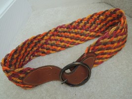 Belt Size 32 Multicolor Braided Rope/Leather w/Harness Buckle Fife &amp; Drum Paris - £26.11 GBP