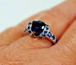 21 Stones Blue Sapphire 925 Sterling Silver Ring Size 7 - £35.10 GBP