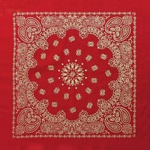 Carolina Creative Bandanna (Red/Gold) Metallic Paisley 22&quot; x 22&quot; Handkerchief - £5.87 GBP