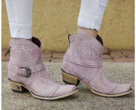 LANE BALLYHOO Ankle Booties Short Boots Blush Pink Snip 7 Western Cowboy Cowgirl - £223.81 GBP