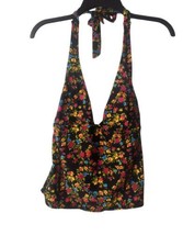 Catalina Womens Size M Black Floral Halter Swim Top Stretch Padded - $14.84