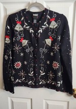 Vtg Designers Originals Studio Black Embroidered Christmas Sweater Cardi... - £21.46 GBP