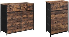 Storage Dresser Tower With 5 Fabric Drawers, Wooden Front And Top, Industrial - £215.53 GBP