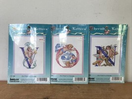 New Sealed Set Lot 3 Janlynn Cherub Letters Cross Stitch Sewing Craft Kits V O N - $36.99